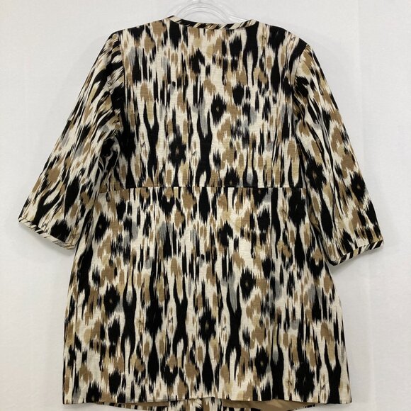 Silk Land size 1X Brown Black Abstract Silk 3/4 Sleeve Button Long Jacket - Picture 10 of 11